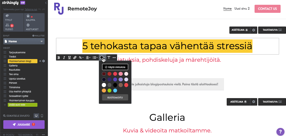 Pystysuuntainen navigointivalikko Strikinglyssä - Säädöt ja muotoilu