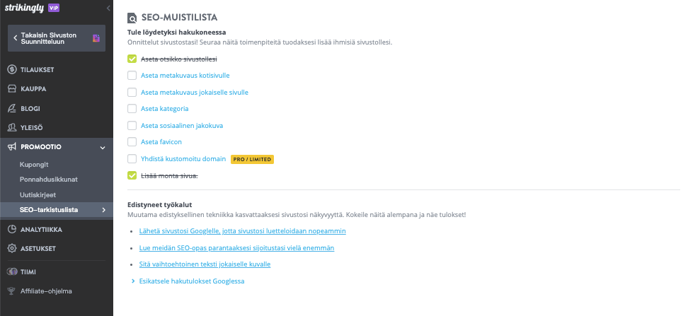 Strikinglyn SEO-tarkistuslista