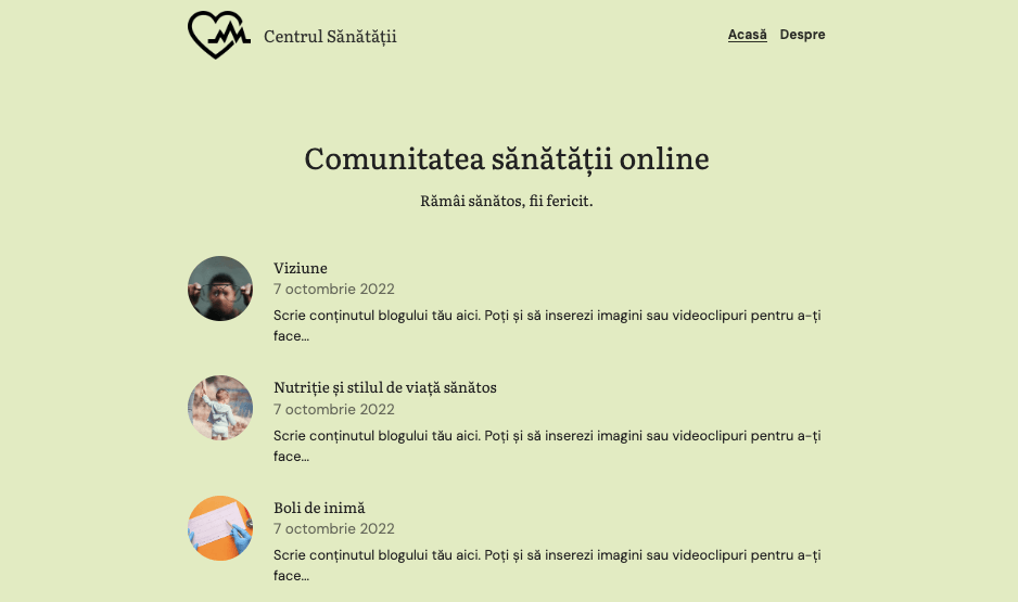 Șablon de centru de sănătate de la Strikingly