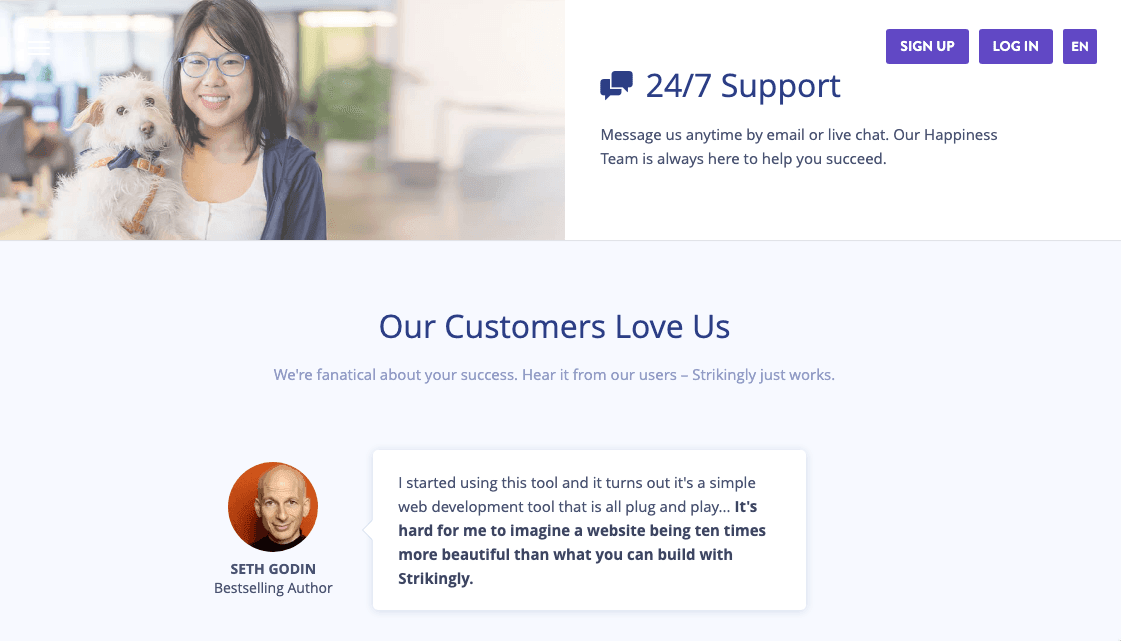 Suport chat 24/7 Strikingly