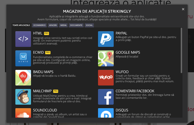 Magazin de aplicații Strikingly