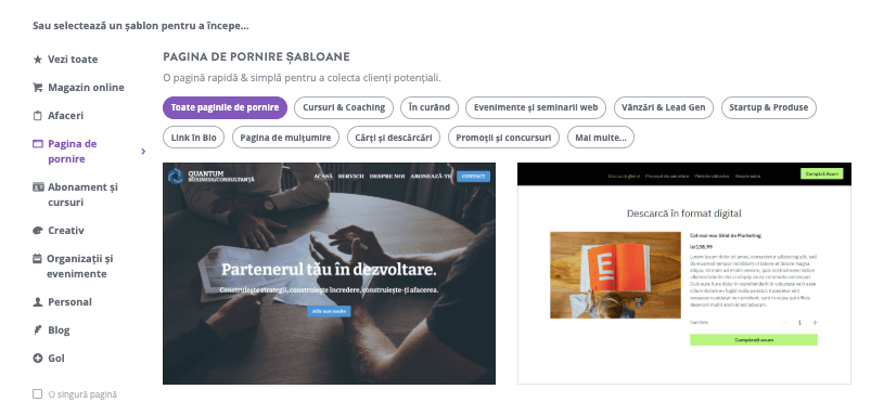 Cum să creezi un site web pentru aplicația mobilă cu Strikingly - Selectează șablon