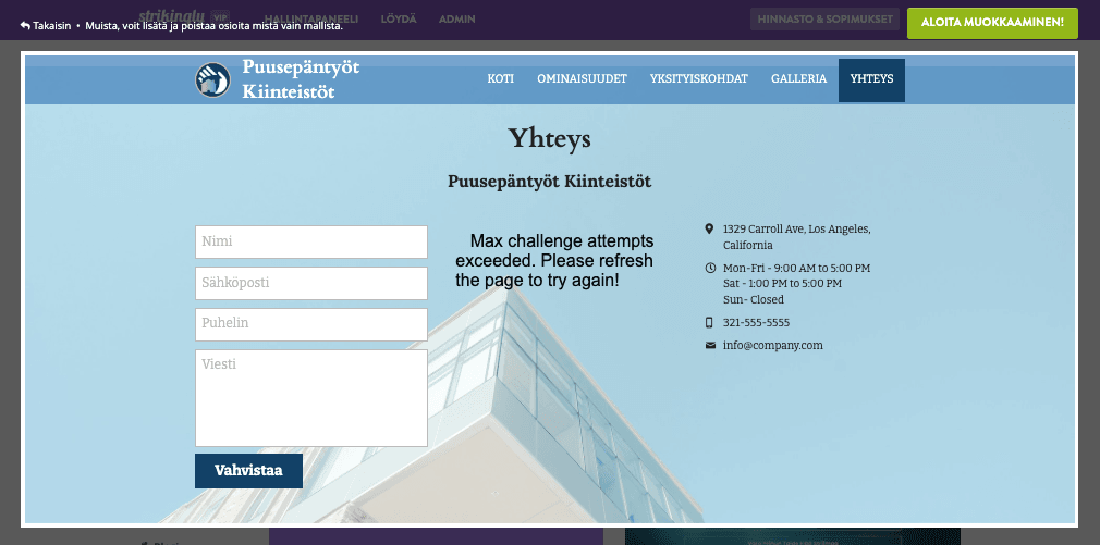 Perusta kiinteistönvälitysyritys Strikinglyn avulla - Luo yhteydenottolomakkeet