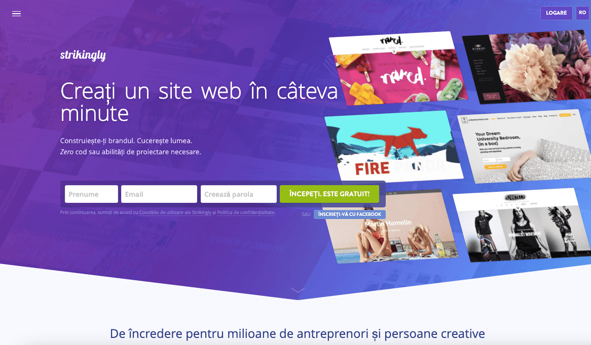 Pagina de start Strikingly
