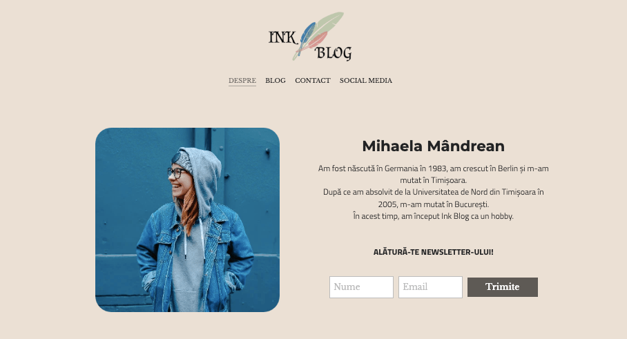 Șablon InkBlog de la Strikingly