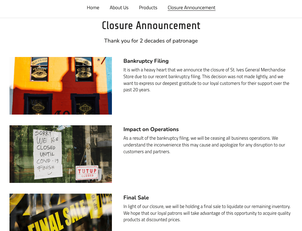 نموذج صفحة إغلاق مخصصة من Strikingly