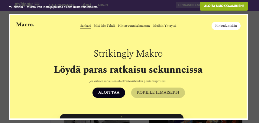Aloitussivupelin nostaminen aloitussivun esimerkin avulla - Toimintakehotus (CTA)