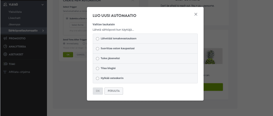 Sähköpostiautomaattivastaajan käyttö Strikinglyn kanssa - Aseta triggerit Strikinglyyn