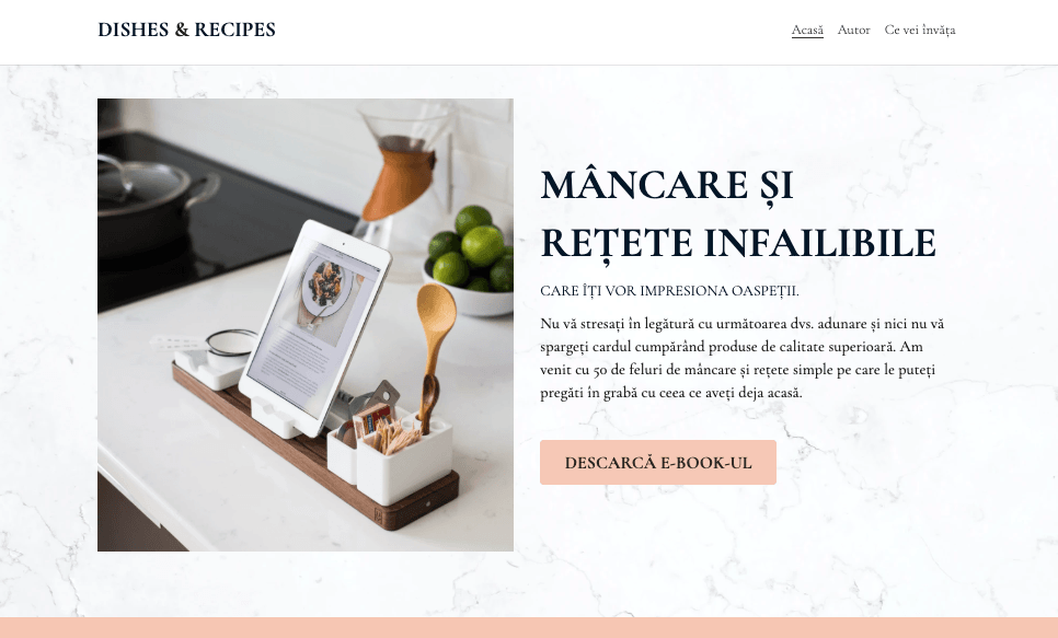 Șablonul de e-commerce pentru mâncăruri & rețete de la Strikingly