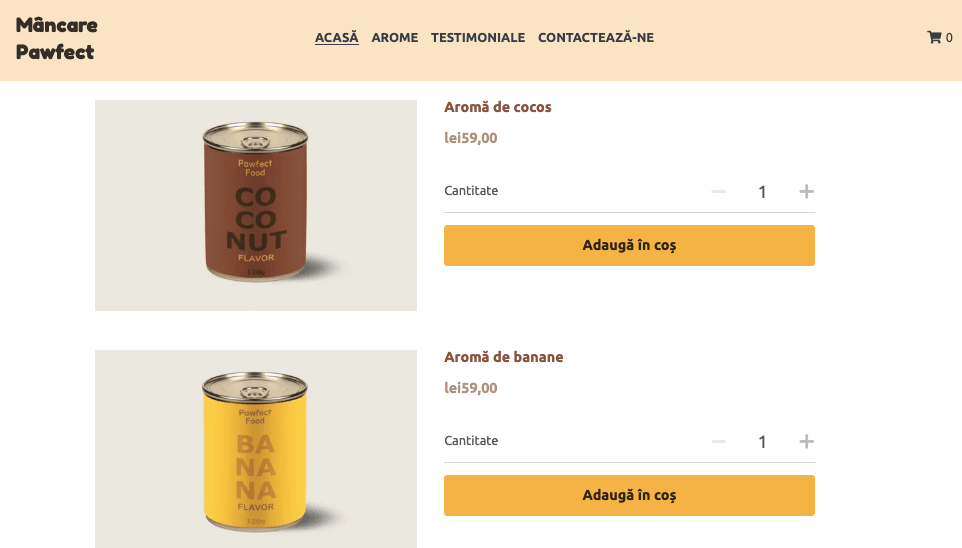 Template-ul Pawfect Food de la Strikingly