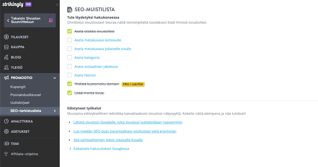 Strikingly SEO Checklist