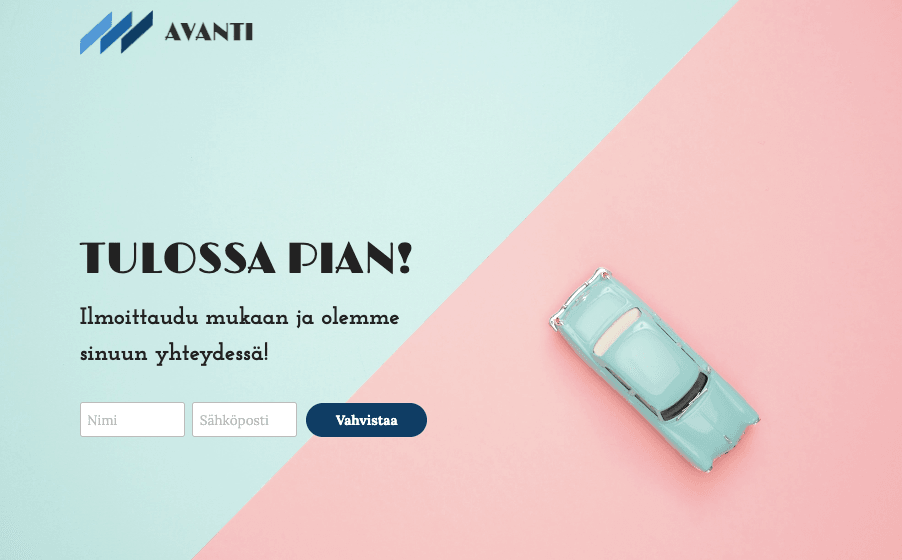 Avanti Sivusto rakenteilla -malli Strikinglystä