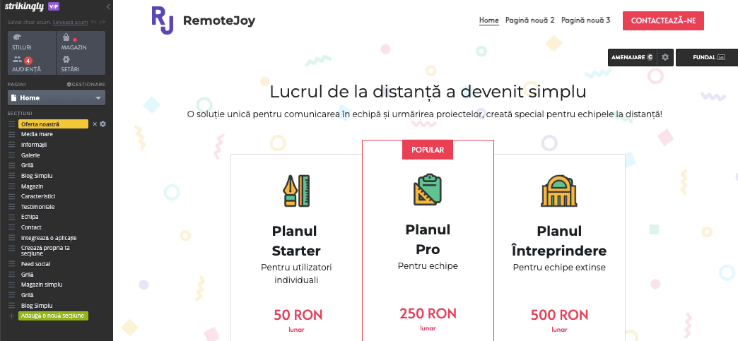 Editorul de ecommerce Strikingly