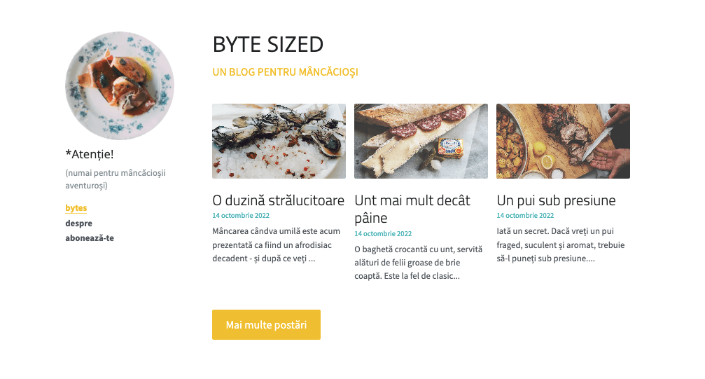 Șablon de blog Byte Sized de la Strikingly