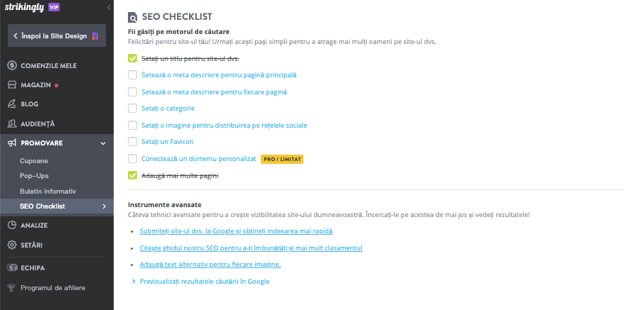 Cum să începi o afacere online cu Strikingly - optimizează pentru SEO