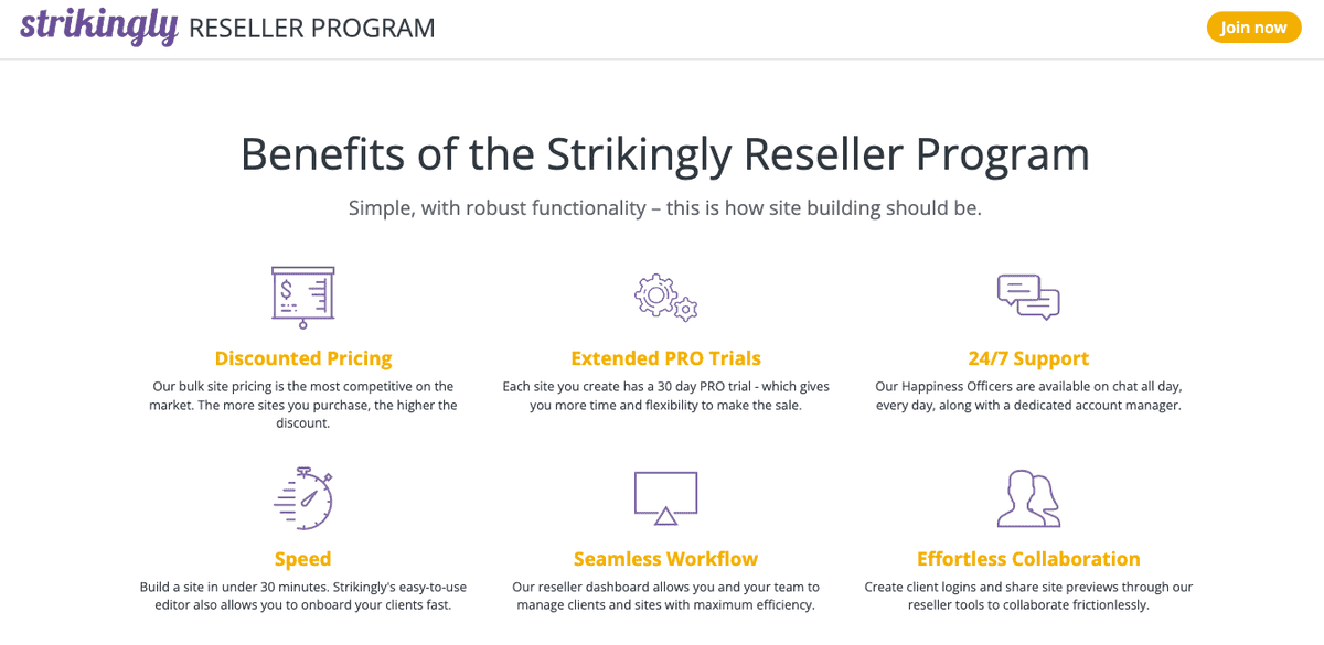 فوائد برنامج إعادة بيع Strikingly