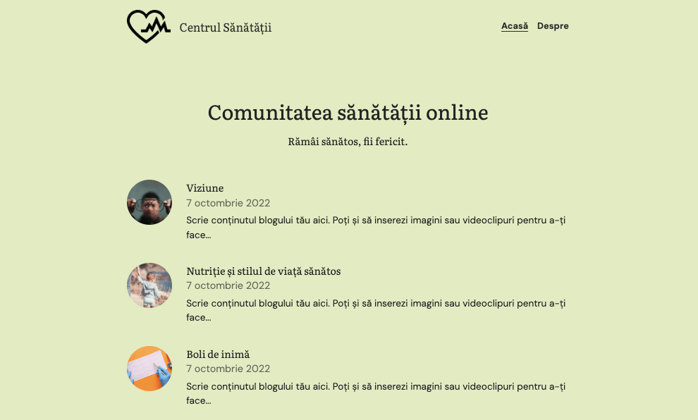 Șablon Centru de Sănătate de la Strikingly