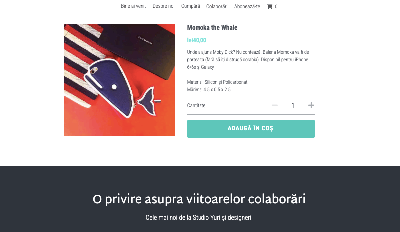 Șablonul Studioului Yuri de la Strikingly