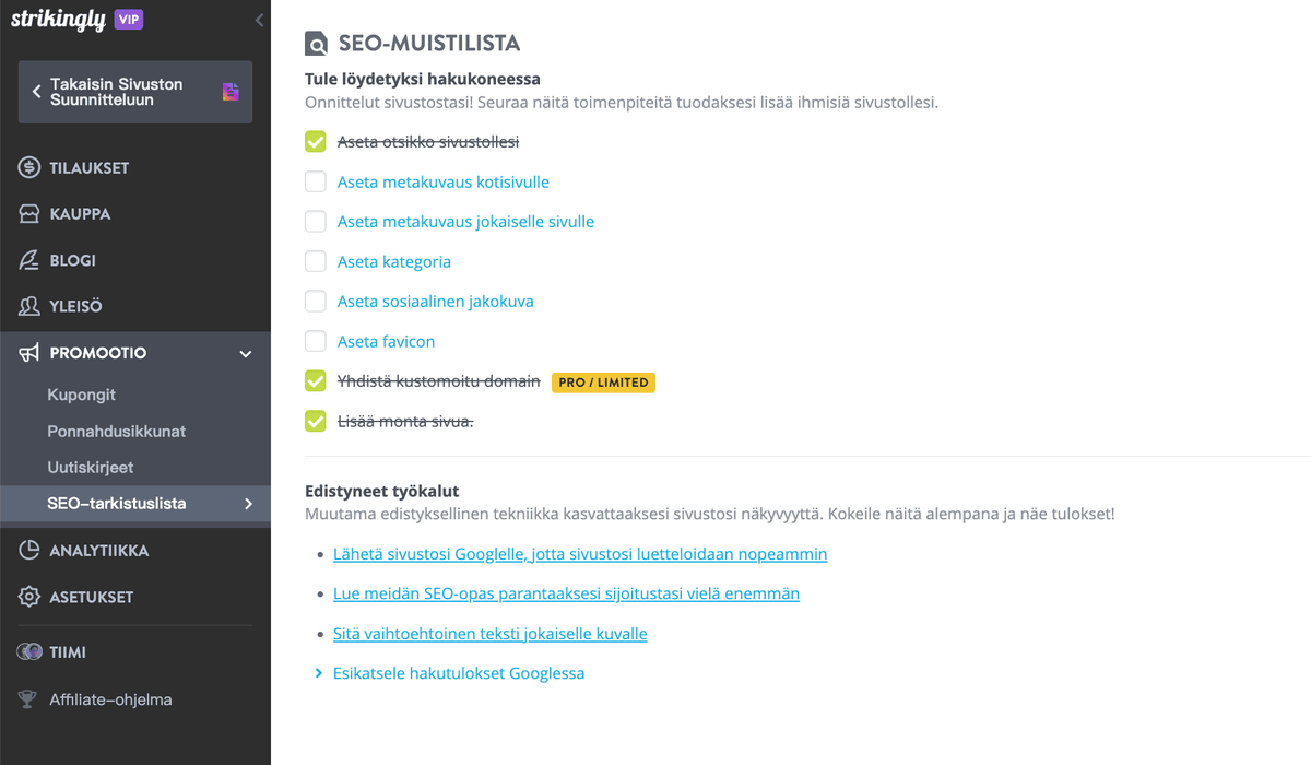 Strikinglyn SEO-tarkistuslista