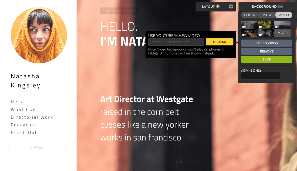 Funcția de fundal video de la Strikingly