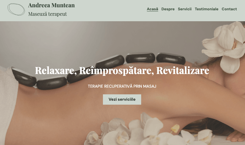 Template pentru terapeuți de masaj de la Strikingly