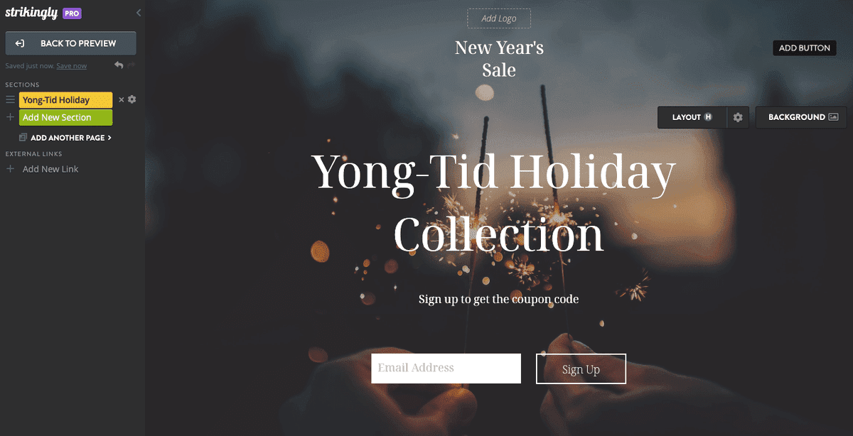 Editorul de site Strikingly: Campania de Anul Nou