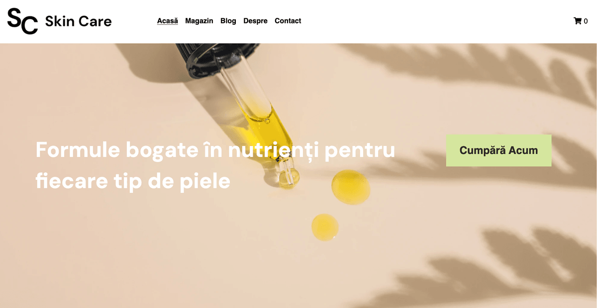 Template de îngrijire a pielii de la Strikingly