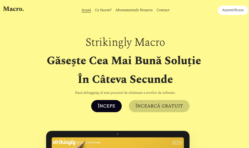 Macro: șablon de vânzări B2B de la Strikingly