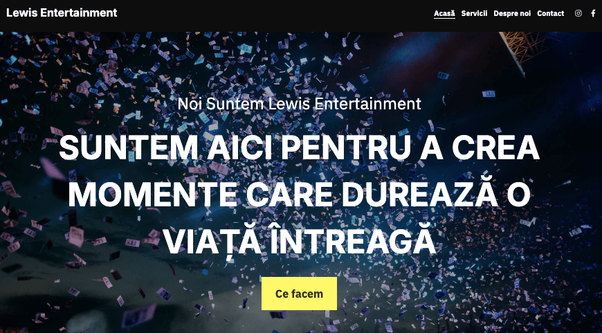 Șablonul Lewis Entertainment de la Strikingly