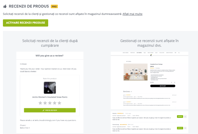 Funcția de evaluare și recenzii a magazinului Strikingly