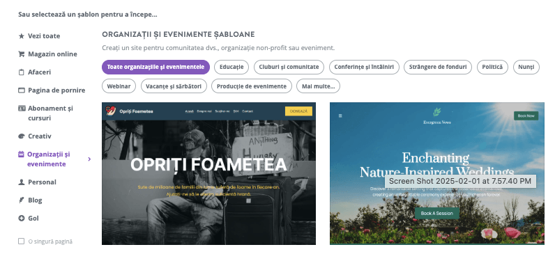 Cum să începi un blog culinar cu Strikingly - Selectează un șablon