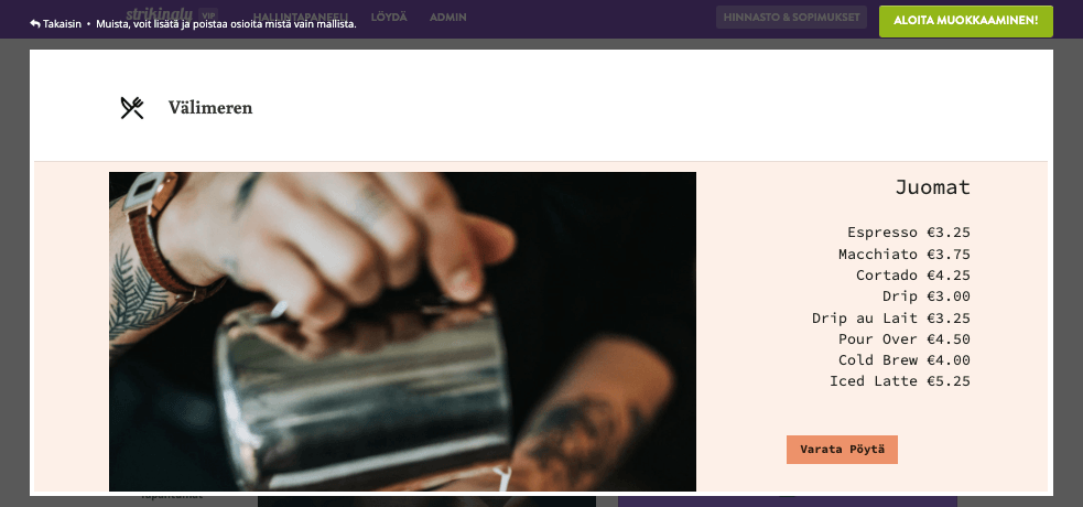 Kahvila-alan rakentaminen Strikinglyllä - korosta kahvimenuasi