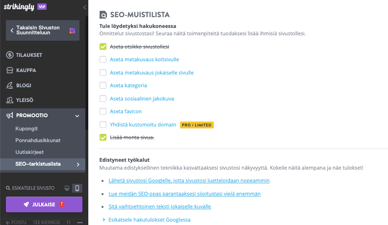 Aloitussivusi korottaminen aloitussivun esimerkin avulla - SEO-optimointi