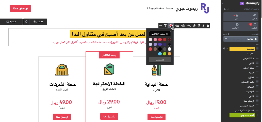 إلهام تصميم موقع الويب - بناء تحفتك الفنية باستخدام Strikingly - تخصيص الألوان والخطوط والصور