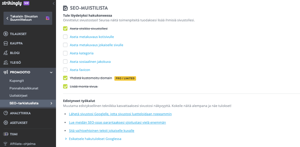 Strikinglyn SEO Tarkistuslista