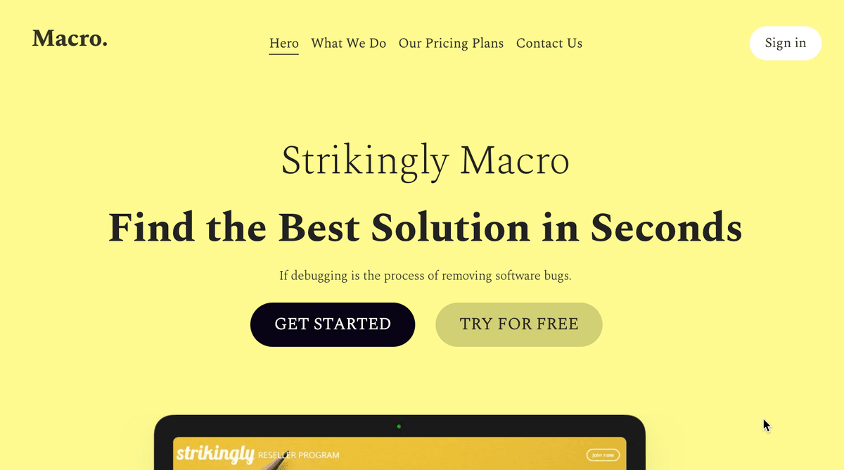 Szablon Makro od Strikingly