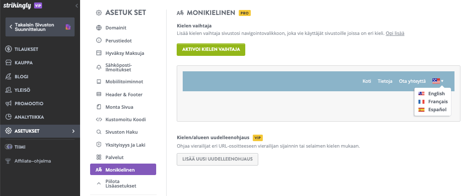 Maantieteellinen kohdistus Strikinglyllä - Kielikohdistus
