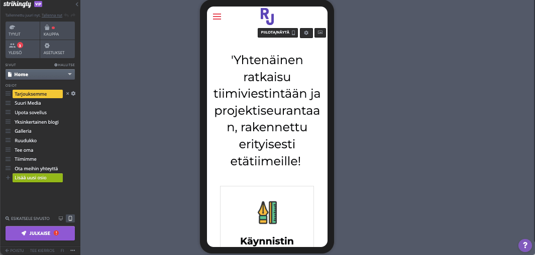 Tilausliiketoiminta Strikingly - Mobiilioptimointi -palvelulla