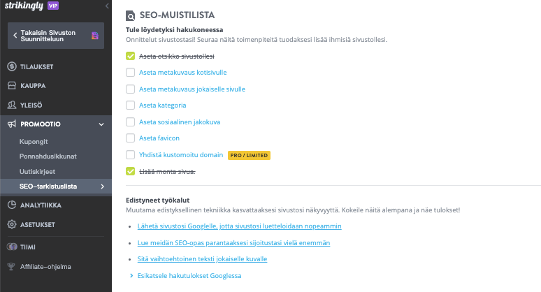Kuinka lisätä verkkosivuston liikennettä Strikingly - Optimoi SEO:lle -työkalulla