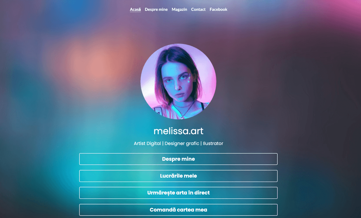 Șablonul Melissa.Art de la Strikingly