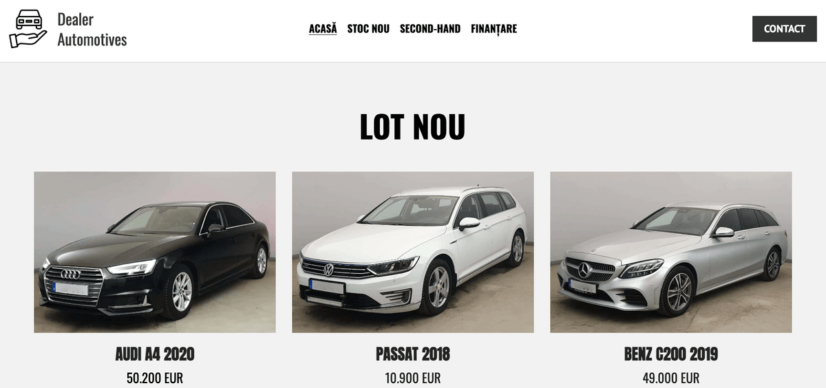 Șablon de dealership auto de la Strikingly