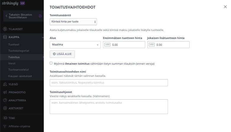 Strikinglyn toimituskäytäntöominaisuus