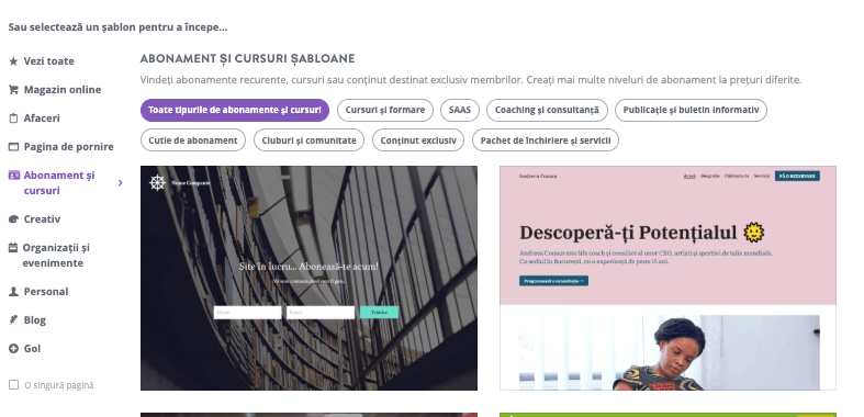 Selectați un șablon prietenos cu abonamentele