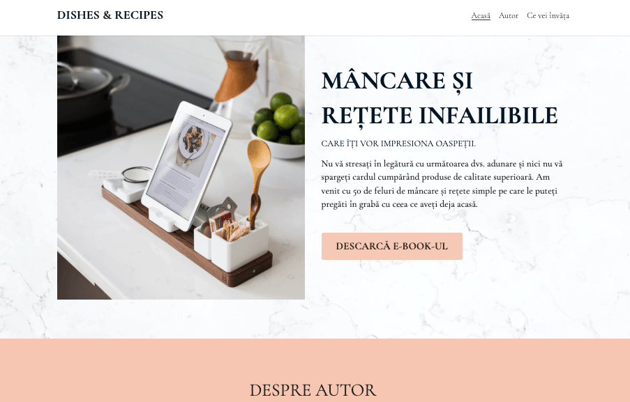 Șablonul de mâncăruri & rețete de la Strikingly