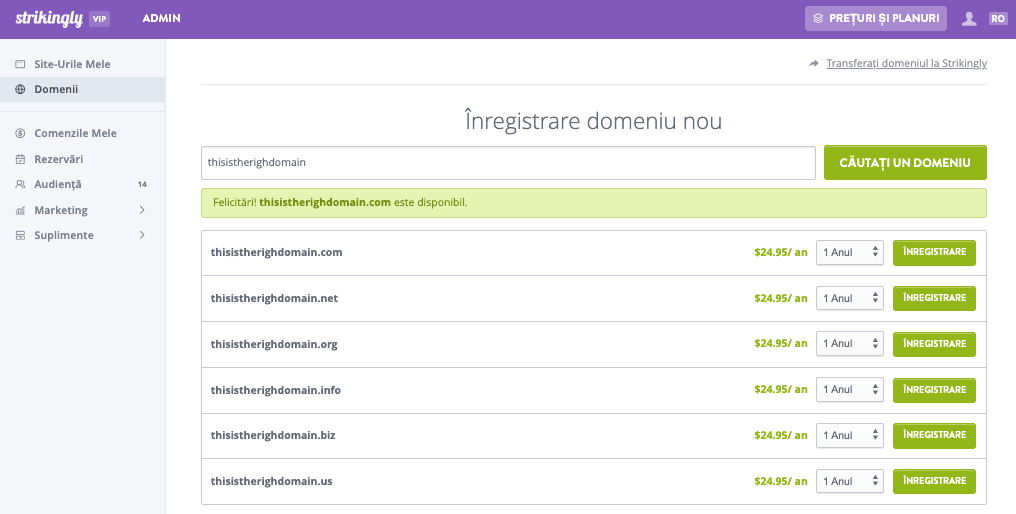 Selectează domeniul corect