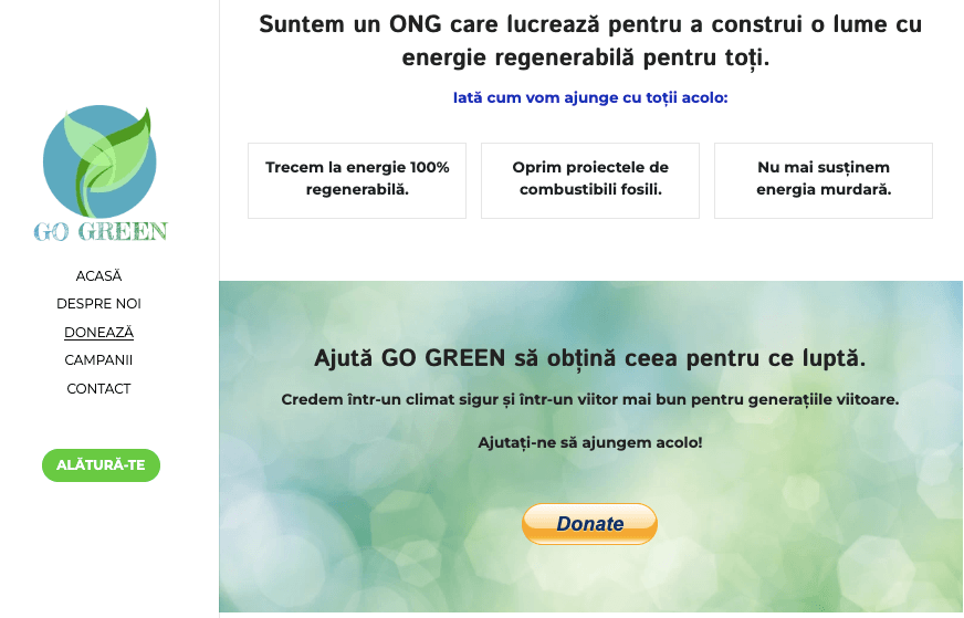 Șablon de design web nonprofit Go Green
