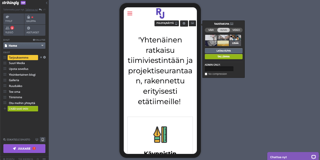 Silmiinpistävän mobiilisivustoeditori
