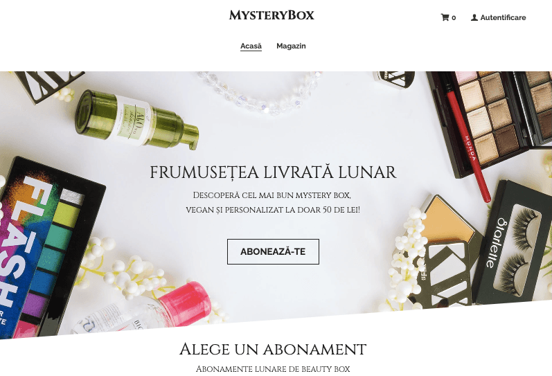 Template pentru magazin online Mystery Box cu Strikingly