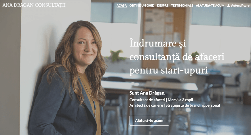 Imagine preluată de pe Strikingly - șablonul Kate Greenspade