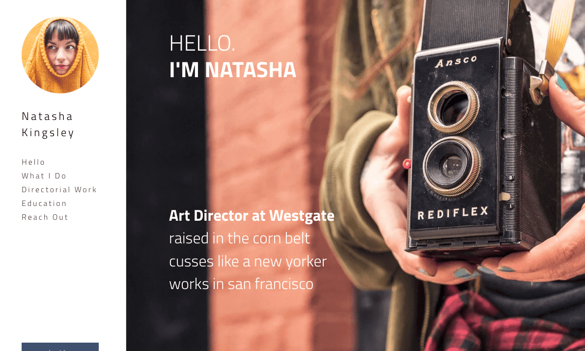 Elegancki szablon osobistej marki od Strikingly